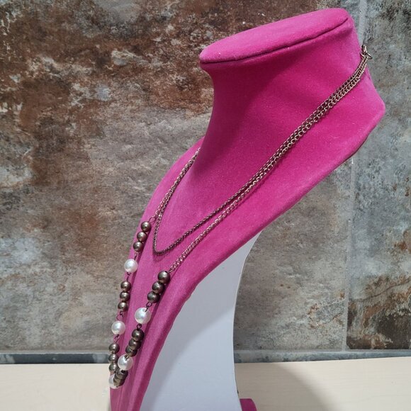 Two Strand Layered Chain and Bead Necklace - Picture 11 of 11